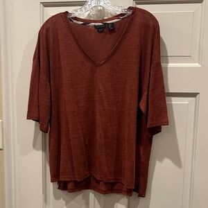 Tahari Women's Short Sleeve 100% Linen Top - Deep Rust